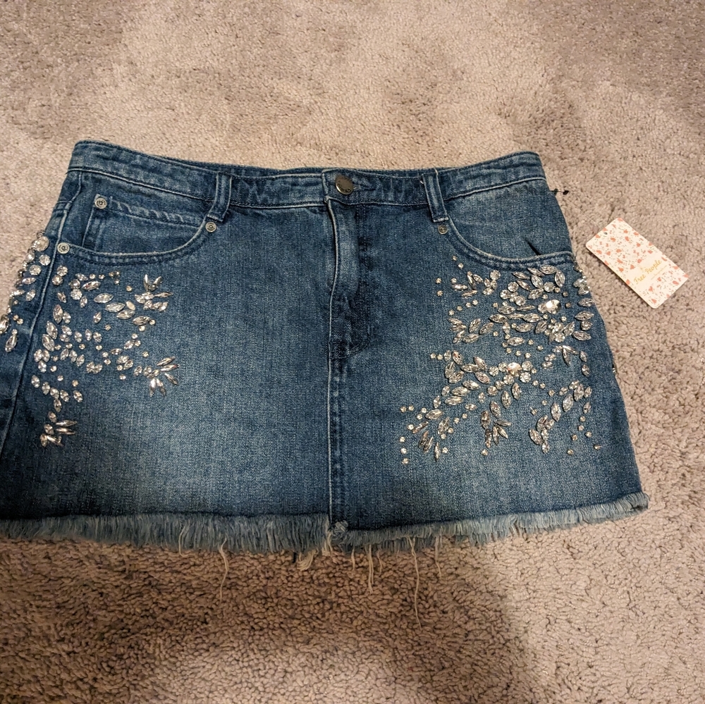 NWT Free People Rhinestone Denim Skirt, size 6